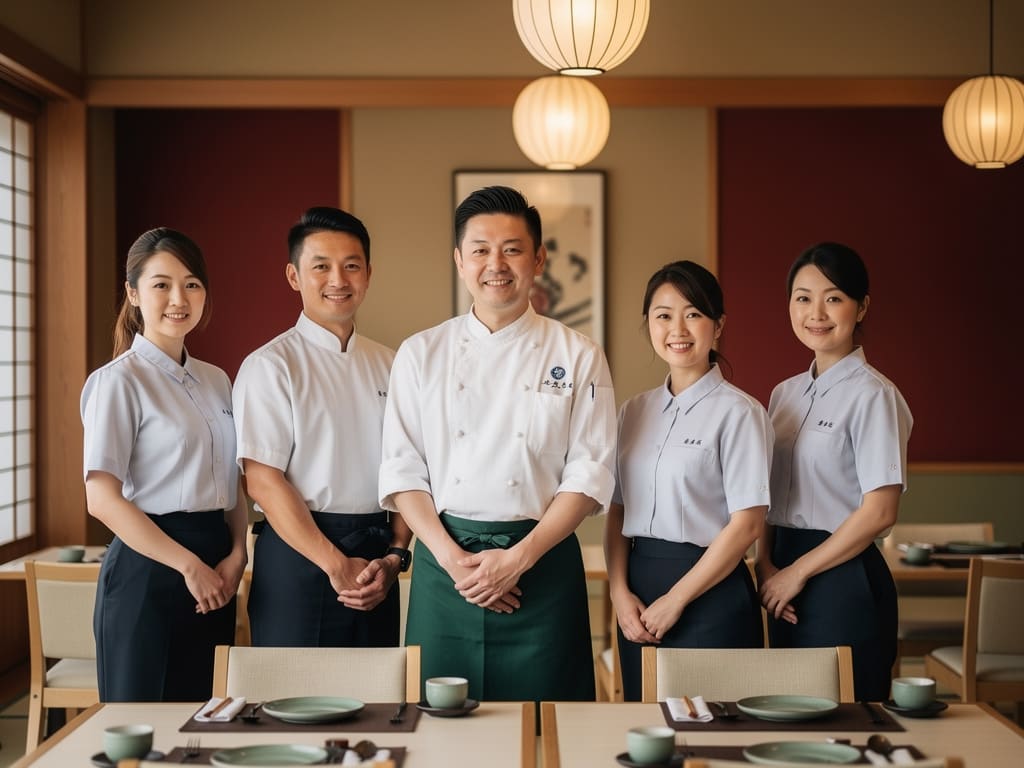Squadra del ristorante riunita nella sala giapponese